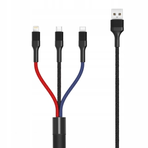 KABEL USB - Lightning +USB-C + microUSB 1,2 m 3A