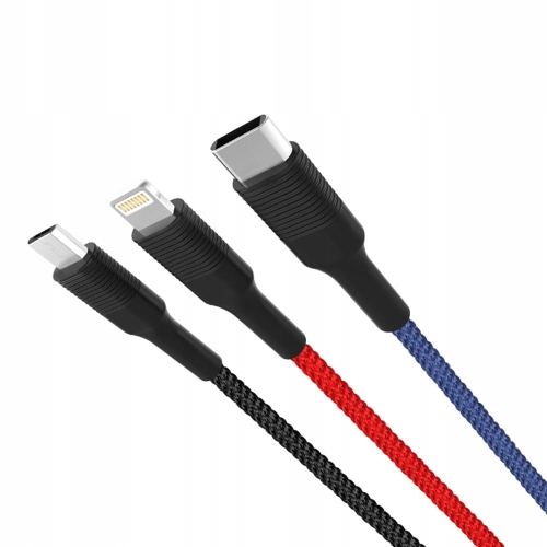 KABEL USB - Lightning +USB-C + microUSB 1,2 m 3A